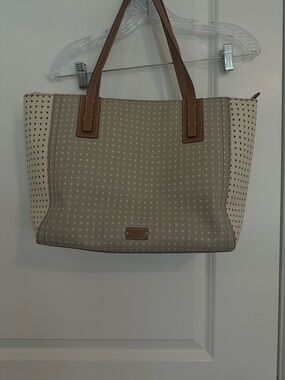 Fossil Beige, Cream and Brown Perforated Tote and Wallet